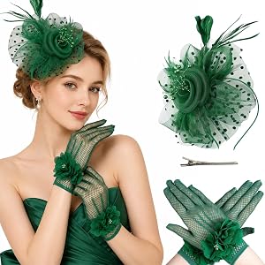 Gorbgle Fascinators Hat, Cocktail Tea Party Gloves for Women Gloves Wedding | Fascinator Hat hair Clip Hat with mesh gloves F