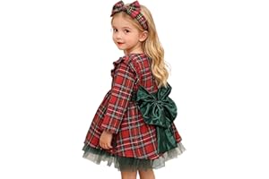 COSLAND Baby Girl Christmas Outfit Plaid Christmas Dress Tulle Tutu Dress with Plaid Headband, Size 80-4T (6M-5 Years)