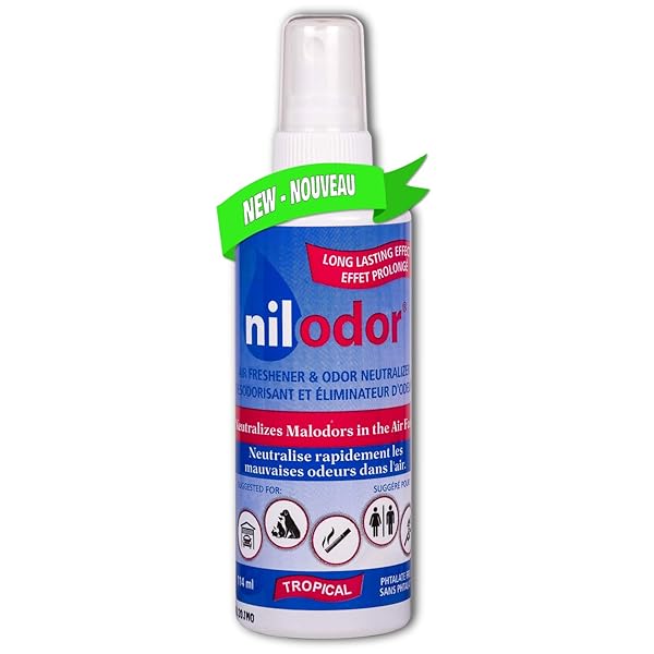 NILODOR – AIR FRESHENER AND ODOR NEUTRALIZER – ELIMINATES ODORS FROM PETS, SMOKE, GARBAGE, KITCHEN AND SPORTWEAR (TROPICAL, SPRAY)
