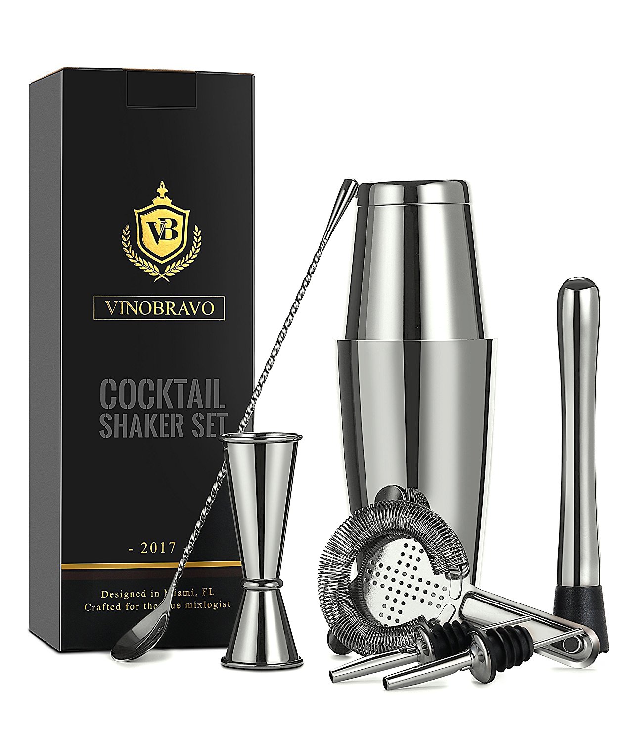 Boston Cocktail Shaker Bar Set By VinoBravo 18oz 28oz Weighted Shaker