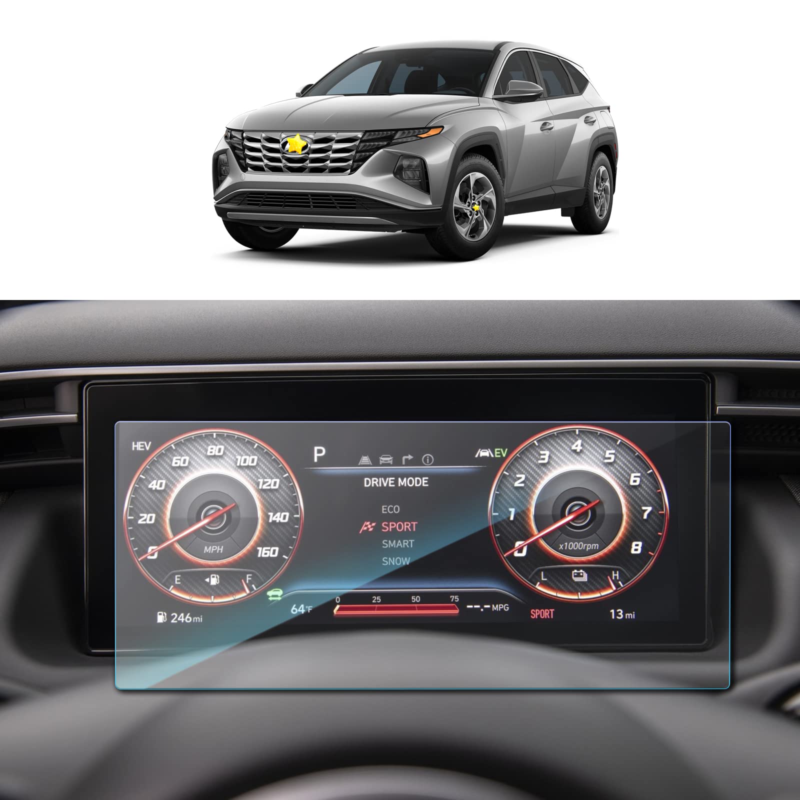 SKTU Screen Protector compatible with Hyundαi Tucson NX4 2021+ Tempered Glass Instrument Panel Protective Film Scratch-Resistant Anti-Fingerprint 10.25 Inch