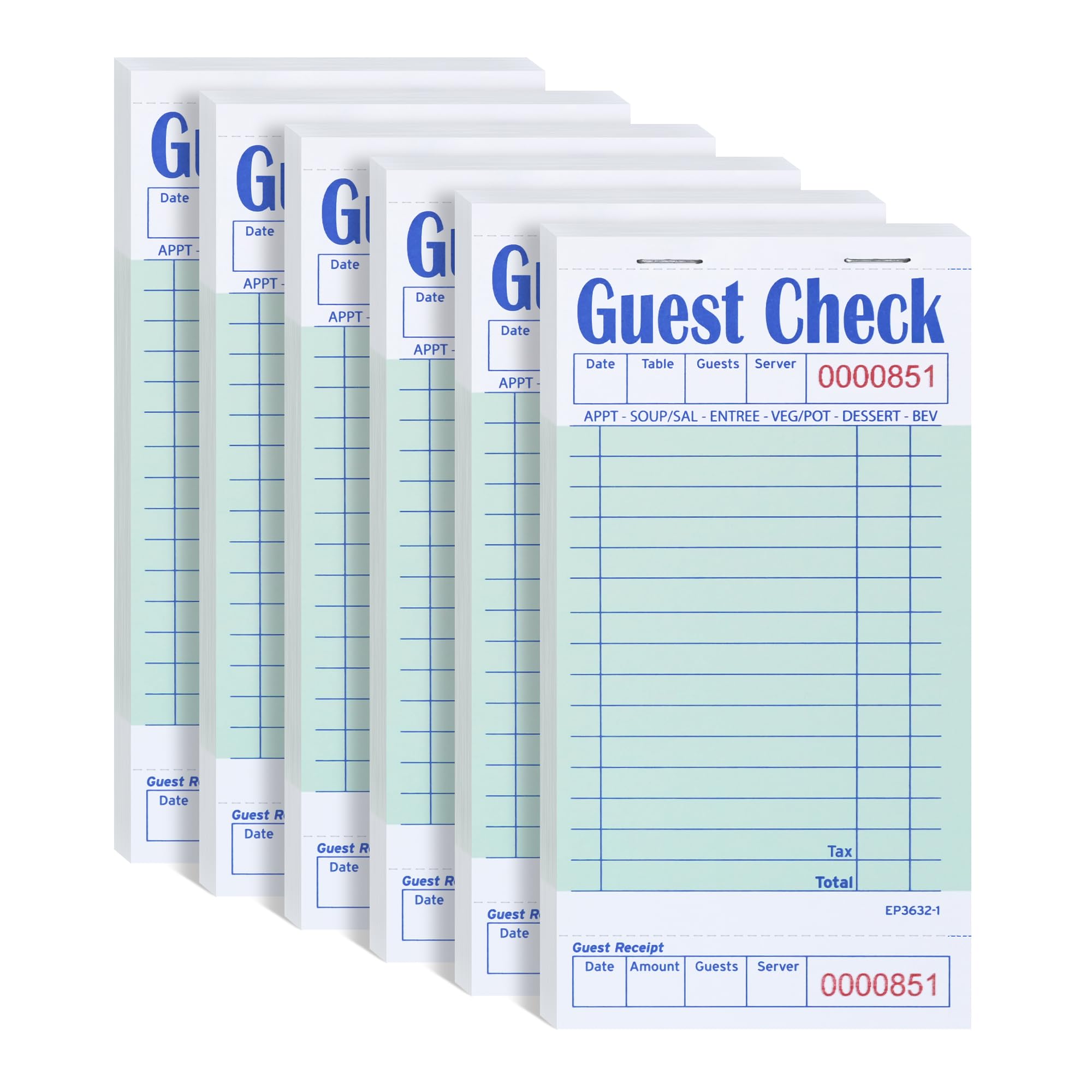 Photo 1 of DGBDPACK 6 Guest Checks for Servers, Server Note Pads, Waiter Checkbook, Waitress Notepad for Restaurants, 50 Sheets/Pack, 300 Total Tickets,Thin Paper Checks