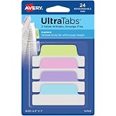 Avery Margin Ultra Tabs, 2.5" x 1" Repositionable, 24 Pastel Tabs | For Marking Pages in Books and Bibles, Clear Writable Tabs, Repositionable Adhesive, Fits Within Margins, Smudge-Resistant