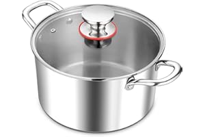 E-far 5 Quart Stock Pot with Lid, 18/10 Tri-ply Stainless Steel Stockpot for Induction Ceramic Gas Stoves, Heavy Duty Cooking