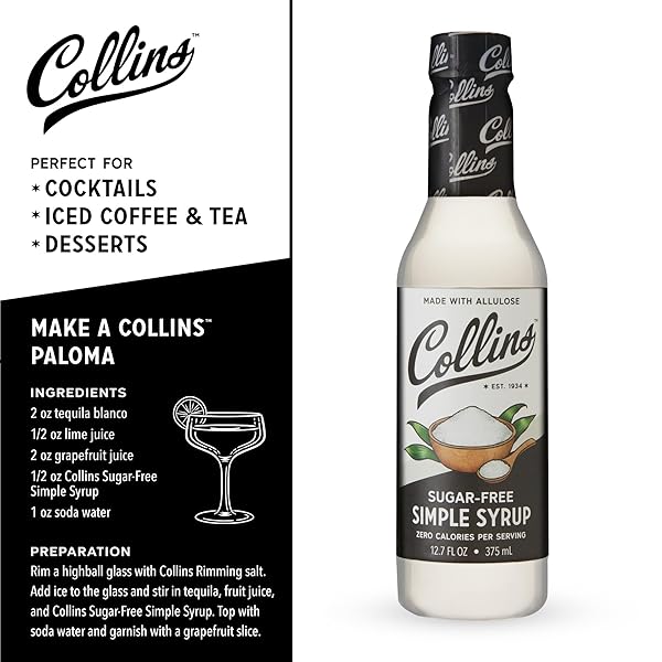 COLLINS SUGAR FREE SIMPLE SYRUP FOR DRINKS, SUGAR FREE COFFEE SYRUP, SIMPLE SYRUP COCKTAIL INGREDIENTS SIMPLE SYRUP KETO 12.7OZ