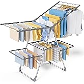 Sakugi Clothes Drying Rack, Foldable 2-Level with 55.5" Adjustable Wings | Laundry Room, Bedroom, Indoor &amp; Outdoor Use, Height Adjustable, Clothing &amp; Bedding, 55.5" L &times; 22.8" W, Gray