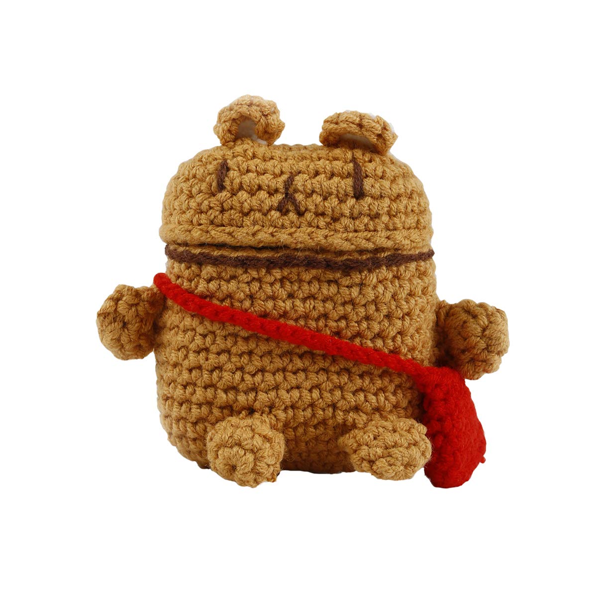 Case for Airpods 1 and 2 with Silicone Inside and Crochet Outside in the Shape of a Bear, Brown