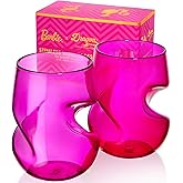 Dragon Glassware x Barbie Wine Glasses - 16 oz Magenta & Pink Wine Glasses Set of 2 - Stemless with Finger Indentations - Aerates Naturally - Barbie Gifts for Women