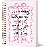 SJDFCSA Inspirational Christian Notebook Journal, Coquette Preppy Pink Bow Bible Verse Journal for Women, Pink Girly Office Supplies, Religious Scripture Spiral Notebook 5.5x8.3 Inch