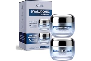 Azure Cosmetics Hyaluronic Acid & Retinol Day/Night Cream Value Set - Rejuvenating, Anti Aging & Hydrating Face Moisturizer - Reduces Wrinkles & Evens Dark Spots - Vegan Skin Care Made in Korea