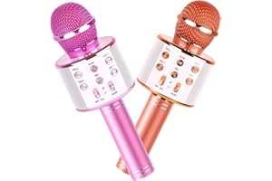 VERKB 2Pack Karaoke Microphone for Kids, Toys Microphone for Girls Gifts, Kids Portable Bluetooth Microphone Birthday Gifts for 5 6 7 8 9 10 11 Years Teens Girl Boys(Rose Gold&Pink)