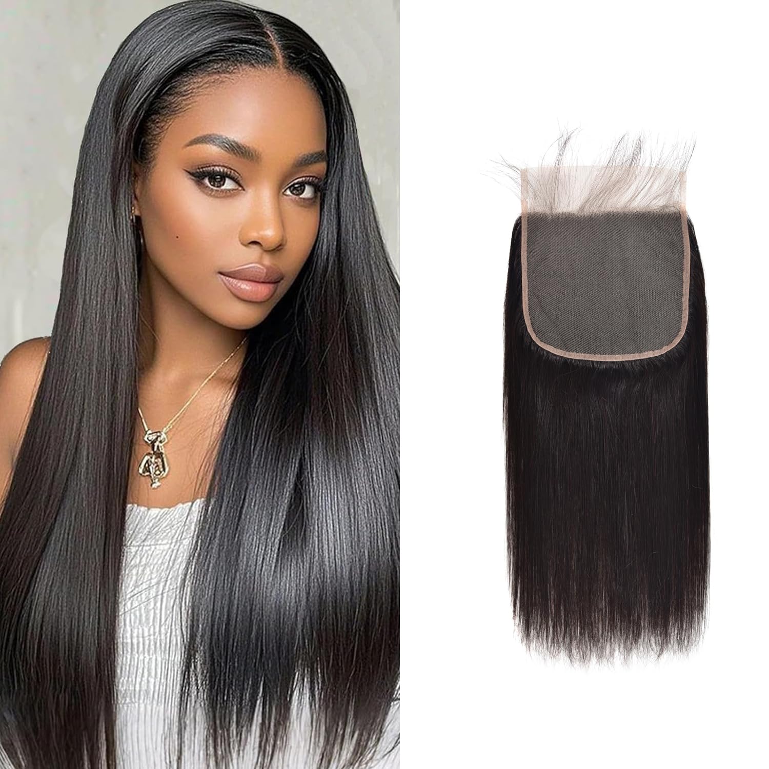 Lace Closure Only 6x6 Unprocessed Straight Human Hair Top Swiss Lace Closure Pre Plucked Hairline with Baby Hair 14 Inch — image 1