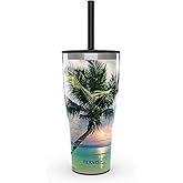 Tervis Traveler Sunset in Paradise Triple Walled Insulated Tumbler Travel Cup Keeps Drinks Cold & Hot, 30oz with Straw Lid, Stainless Steel
