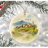 Italy Watercolor Ornament - Ceramic Christmas Keepsake - Honeymoon Anniversary - Travel Souvenir - Housewarming Present - Gift for Italy Lover Printed on Both Sides