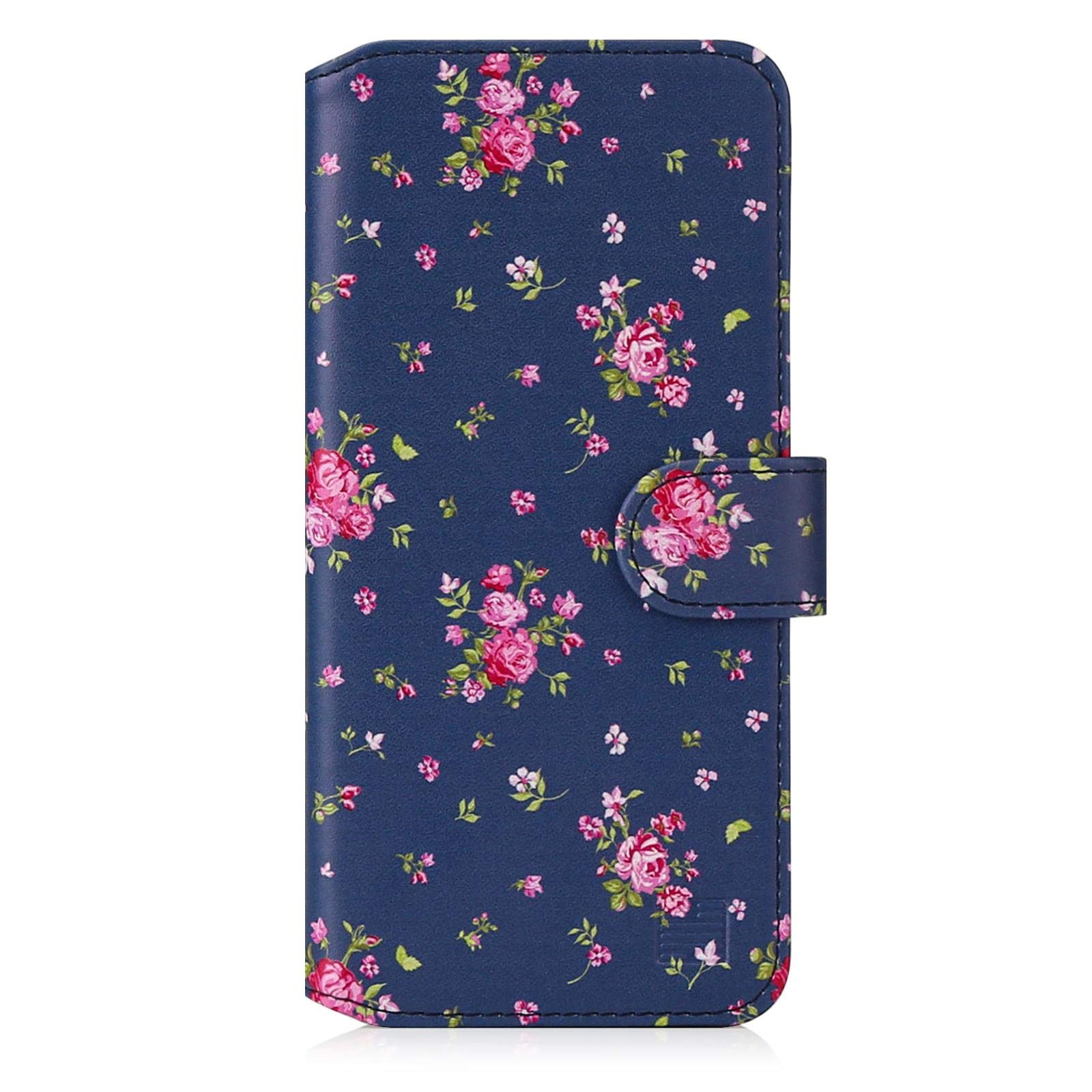 32nd Floral Series 2.0 - Design PU Leather Book Wallet Case Cover for Apple iPhone 12 (6.1") / iPhone 12 Pro (6.1"), Flower Pattern Wallet Style Flip Case With Card Slots - Vintage Rose Indigo