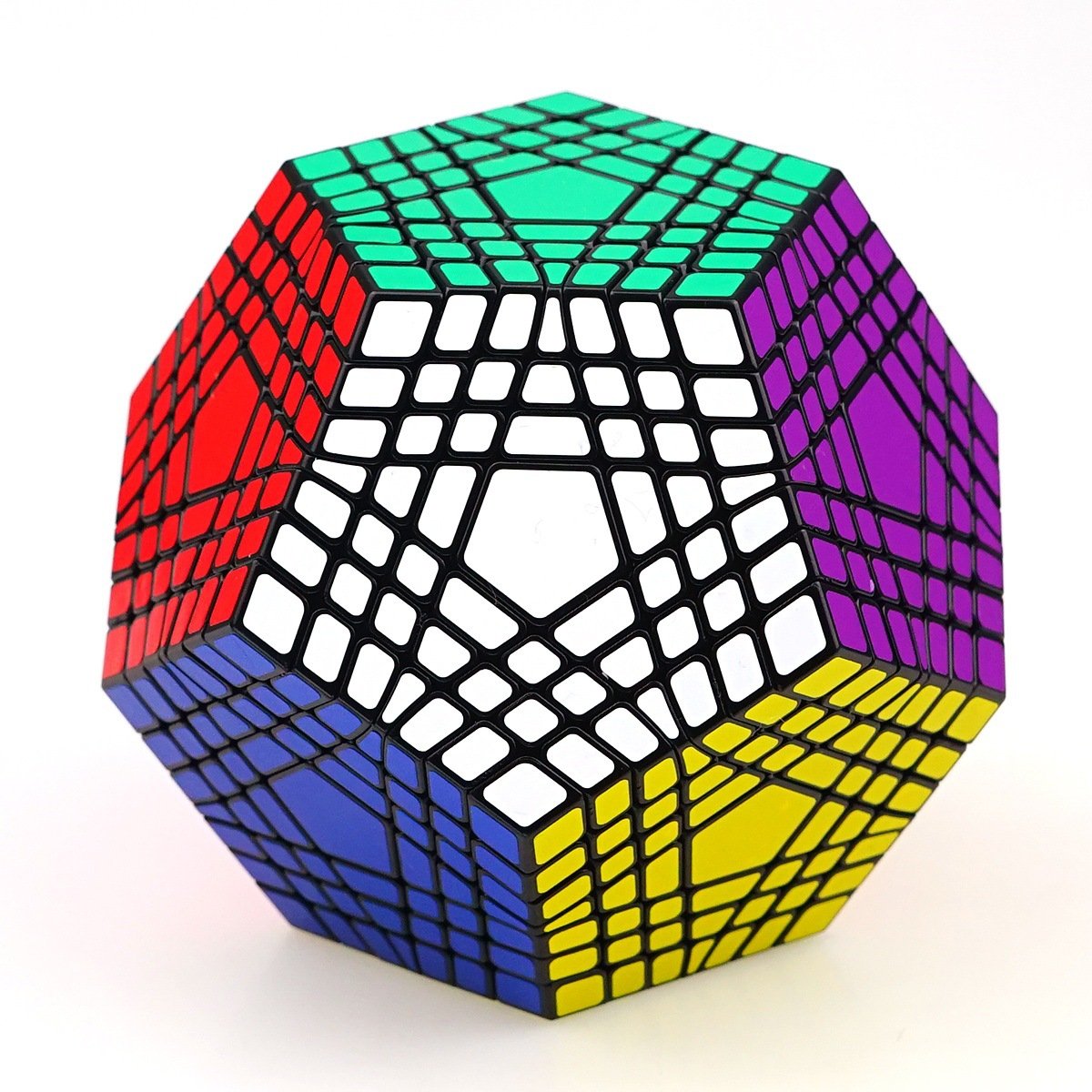 FunnyGoo Shengshou 7x7x12 Megaminx Dodecahedron Block Puzzle 7x7 12 Surface Gigaminx twist magic puzzles cubes Toy with One cube stand (Black)