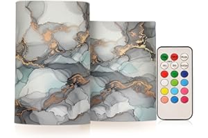 ALAZA Gold Grey Marble Flickering Flameless Candles Pillar Led Candles Battery Operated Candles with Remote and Timers Set of