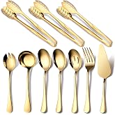 Gold Serving Utensils, OGORI 10-Piece Polished Stainless Steel Gold Serving Utensils Set Include Serving Spoons, Slotted Serving Spoon, Serving Tongs, Serving Fork, Salad Fork, Soup Ladle, Pie Server