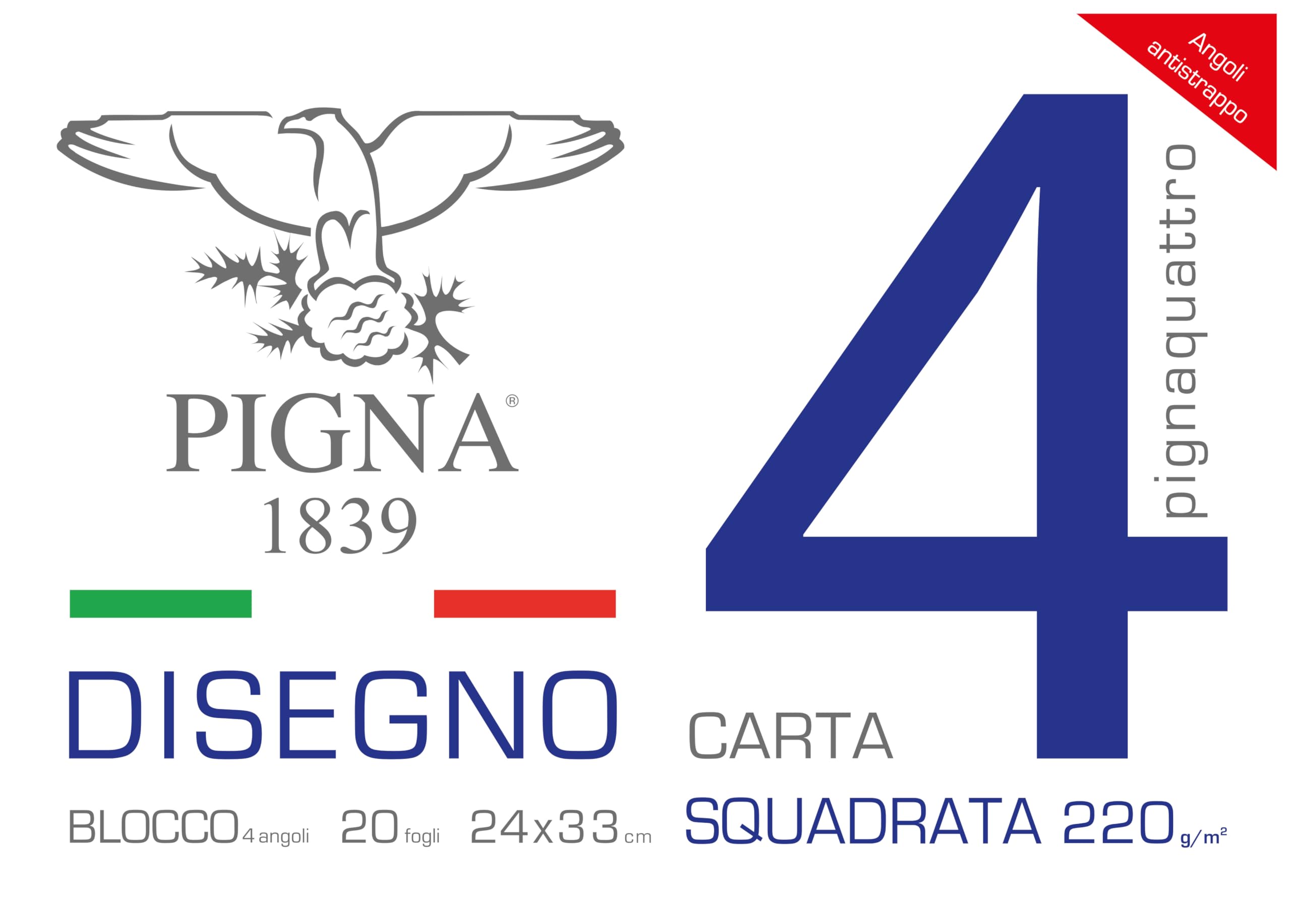 Pigna Pignaquattro Block 4 Corners Smooth Square Paper, 24 x 33 cm, Multicolor