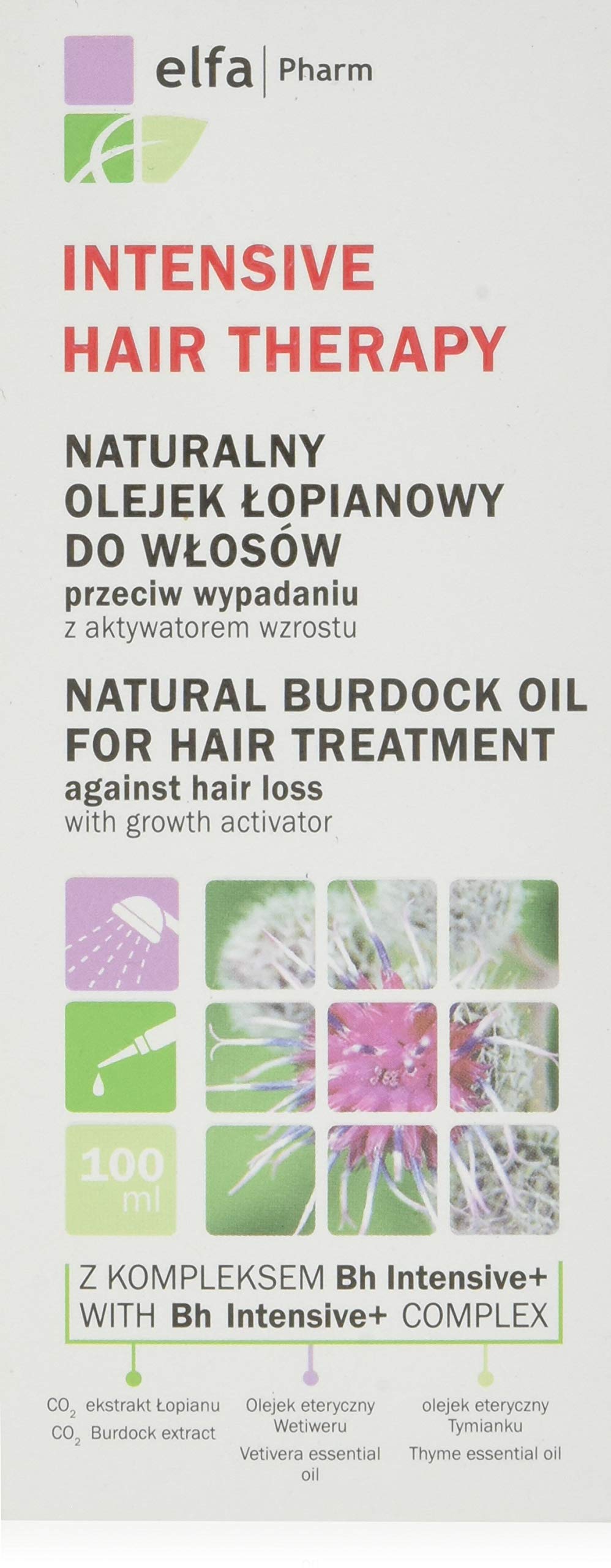 Elfa Pharm Intensive Hair Therapy Natural Burdock Oil is a natural burdock oil for hair loss with a growth activator, 100 g