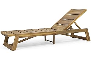 Great Deal Furniture Lillian Outdoor Wood and Iron Chaise Lounge, Teak and Yellow