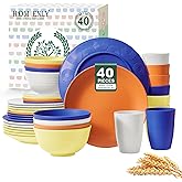 Homienly 40-Piece Wheat Straw Dinnerware Sets, Unbreakable Reusable Dinnerware Set, Service for 8, Kitchen Cups Plates and Bowls Set, Dishwasher Microwave Safe Dishes Set for Camping, Party - Mondrian