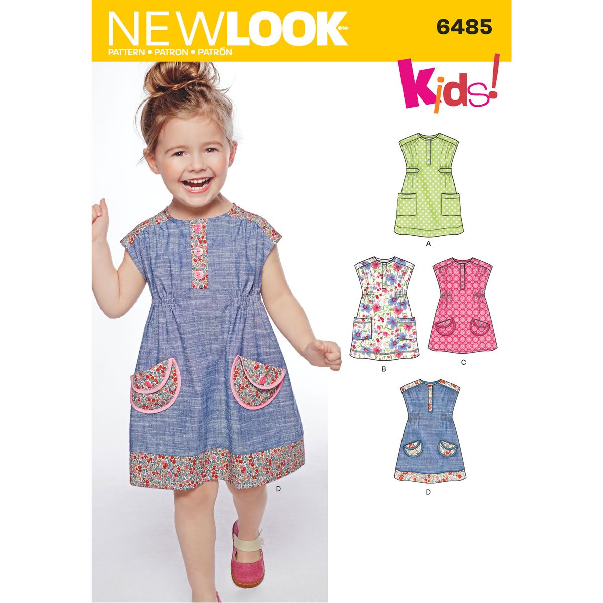 New Look Pattern 6485 Toddlers' Dress or Tunic with Fabric Variations, Paper, White, 22 x 15 x 1 cm