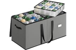 SONGMICS Large Christmas Ornament Storage Box, 8 Trays, 600D Oxford, 3-Inch 128 Slots, Dove Gray URFB035G01