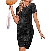 KIM S Glitter Maternity Dress Photoshoot Bodycon Dresses for Baby Shower or Daily Wear