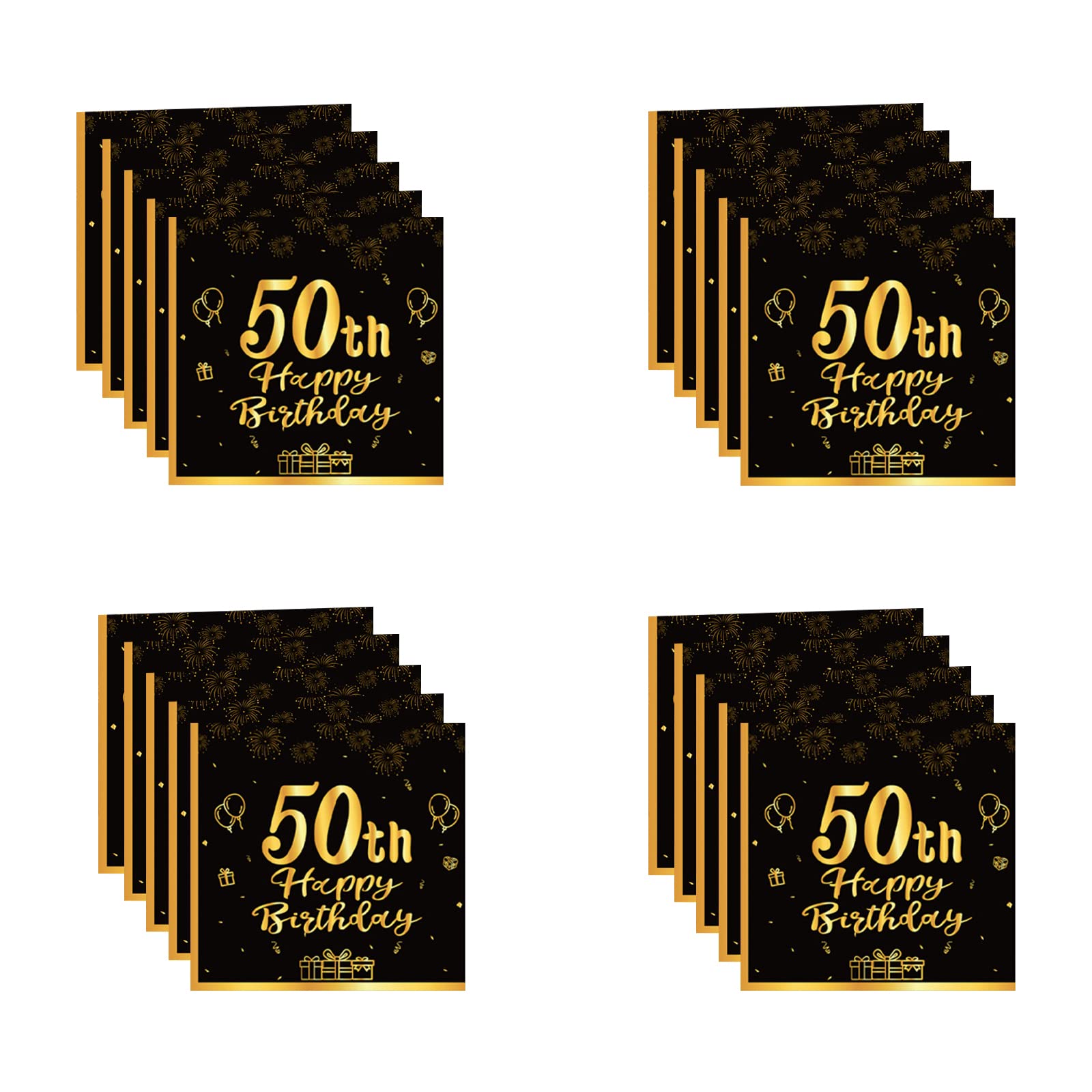 POPOYU 50th Birthday Napkins, Black and Gold Napkins birthday, 20Pc Tableware Party Decorations Tissue Luncheon Paper Napkin for Girls, Boys, Kids, Him, Her Supplies