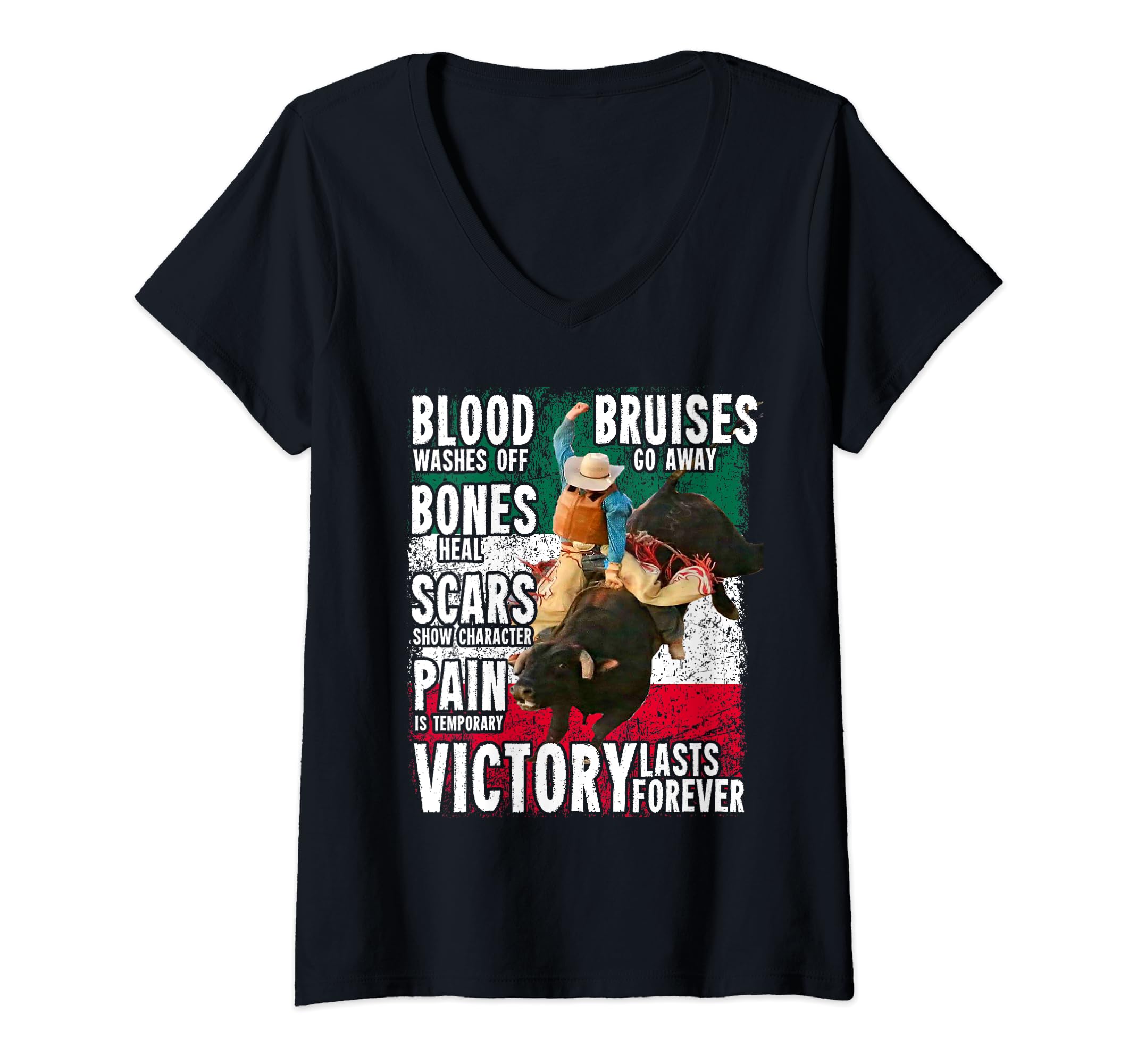 Mexico Bull-Riding Ranch Rider Mexican Cowboy Victory V-Neck T-Shirt