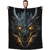 Huke Dragon Gifts Blanket, Cool Black Gold Dragon Blanket, Dragon Gifts for Men/Women/Teens/Kids/Boys/Girls, Plush Dragon Throw Blanket, Gifts for Dragon Lover, Cool Ideas,60"X50"