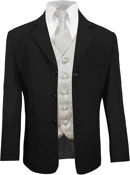 paul malone festlicher kinderanzug tailliert schwarz ivory hochzeit westen set amazon de bekleidung
