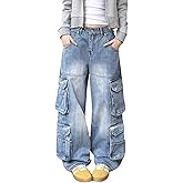Chmnigma Baggy Cargo Jeans for Women Men Y2K Cargo Denim Sweatpants Low Rise Wide Leg Pants Streetwear Clothes