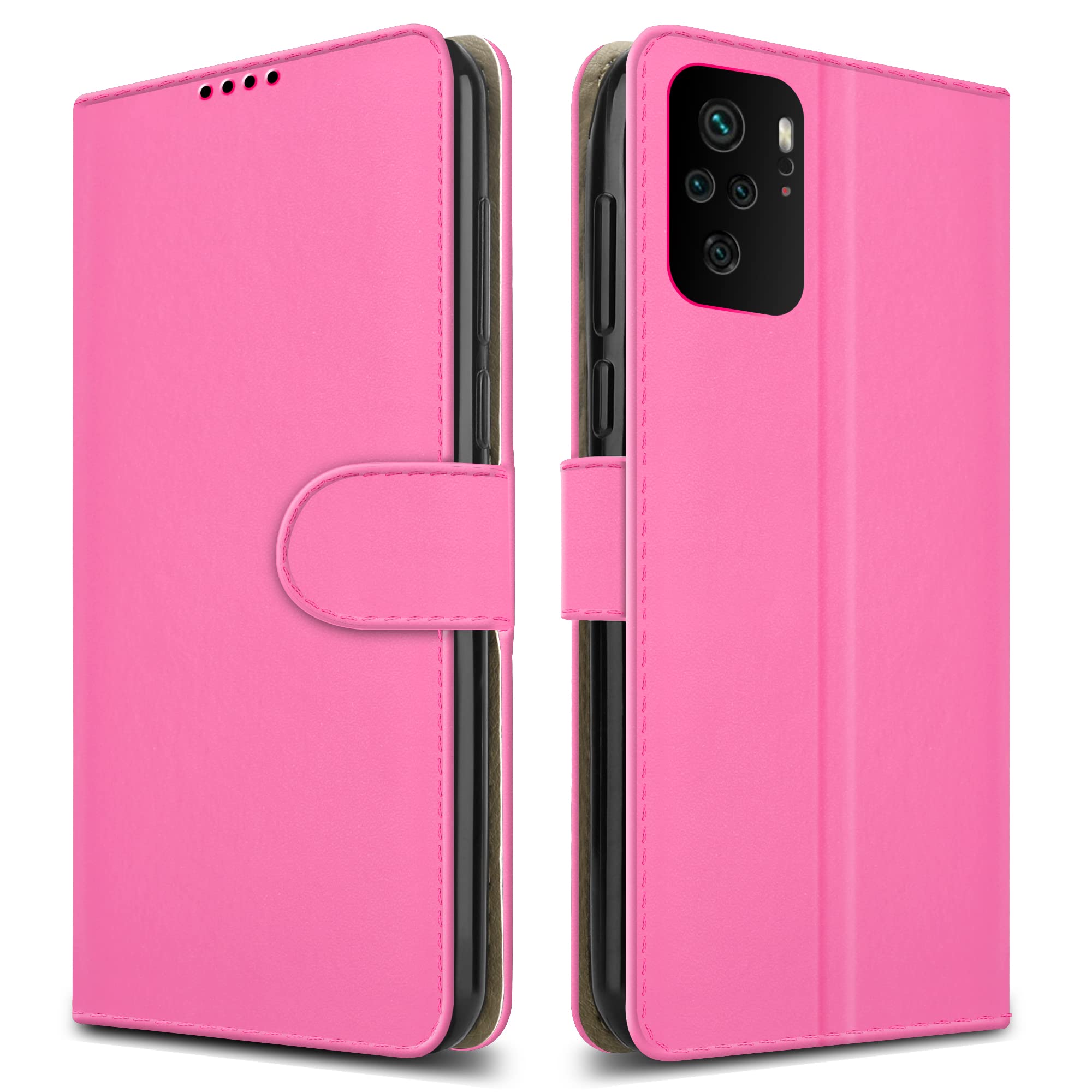 PIXFAB For Xiaomi Poco M5S Leather Phone Case, Magnetic Closure Full Protection Book Folio Design, Wallet Case Cover [Card Slots] and [Kickstand] For Xiaomi Poco M5s - Pink