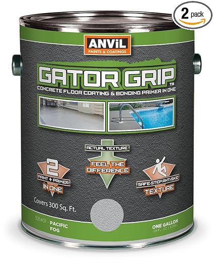 Anvil Gator Grip Concrete Garage Floor Paint Bonding Primer In One Interior Exterior Anti Slip Coating Pacific Fog 1 Gallon Pack Of 2
