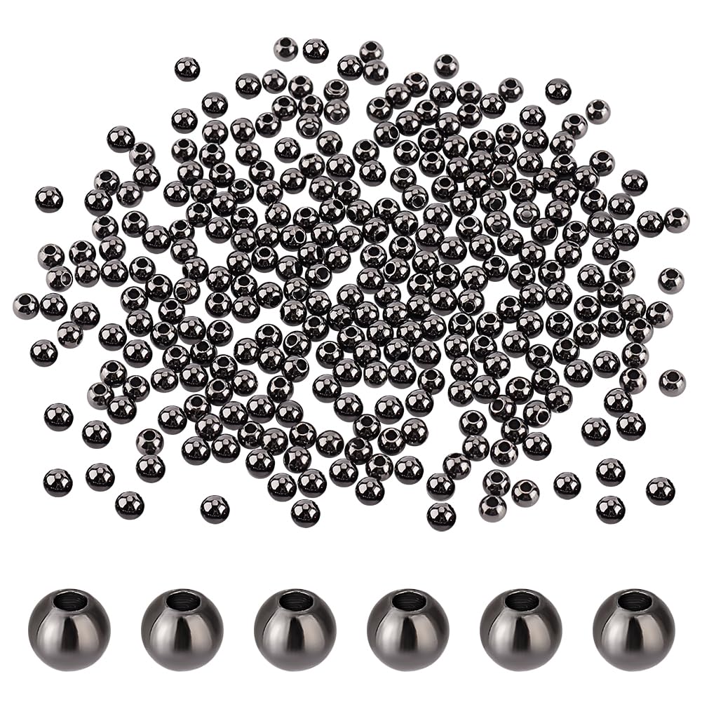 PH PandaHall 500pcs 4mm Round Brass Spacer Beads Long-Lasting Gunmetal Color Smooth Spacer Beads Seamless Loose Ball Beads Metal Beads for Summer Hawaii Necklaces, Bracelets, Earring Making