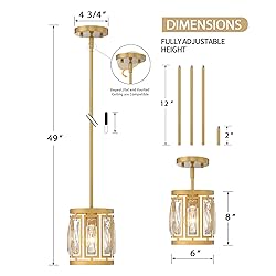 2 Pack Gold Pendant Lights Kitchen Island, Crystal