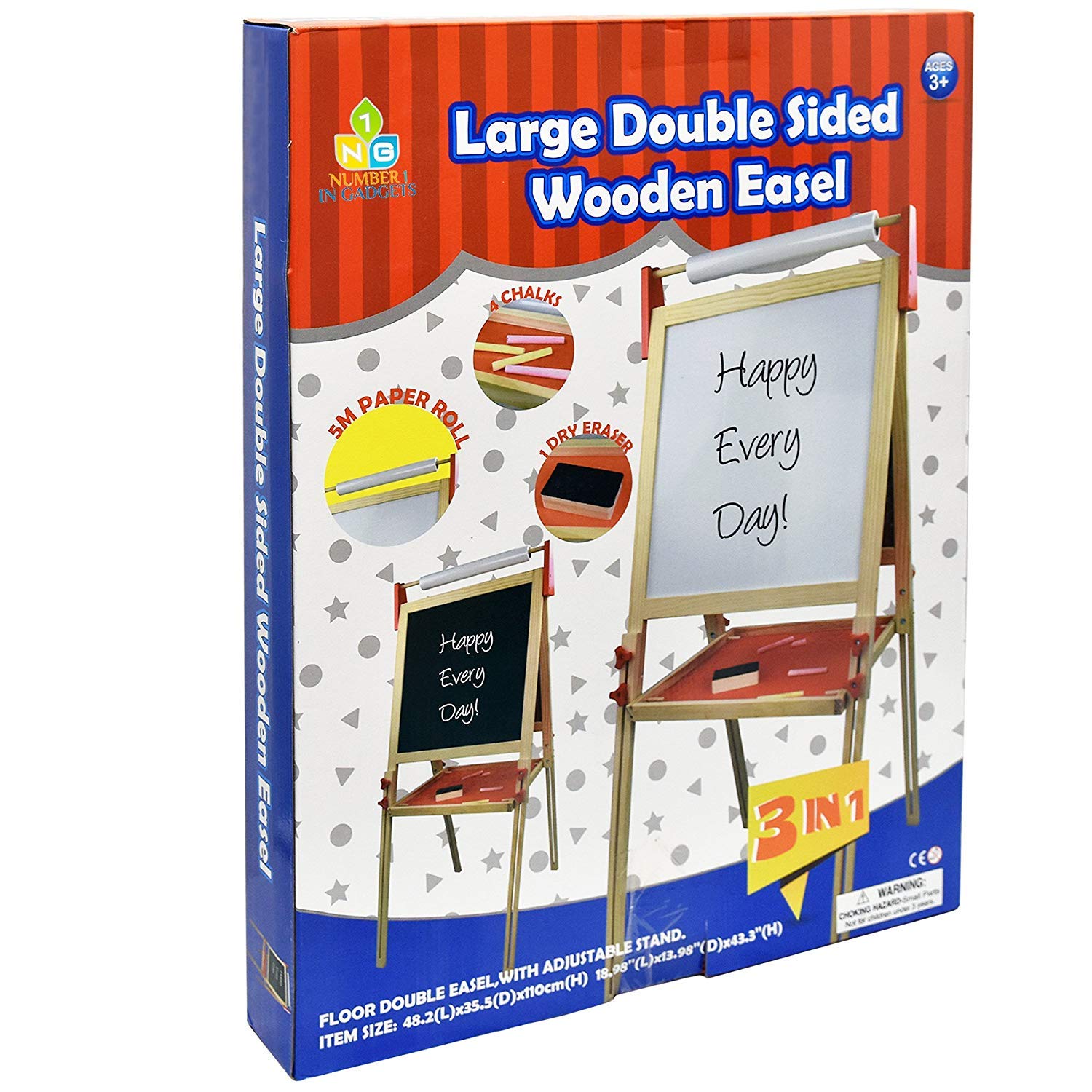 Deluxe Standing Art Easel, Dry-Erase Board Chalkboard Magnetic Whiteboard Paper Roll and Accessories, Ultimate All-in-One Wooden Kid's Art Easel