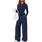 PRETTYGARDEN Matching Sets Women Clothing 2026 Fall Fashion Travel 2 Piece Lounge Sets Long Sleeve Crop Top Wide Leg Pants