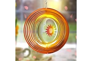 FONMY Wind Spinner 3D Stainless Steel Laser Cut Metal Art 12 inches Moon and Sun Hanging Wind Spinner, Kinetic Yard Art Decorations - Indoor/Outdoor Décor