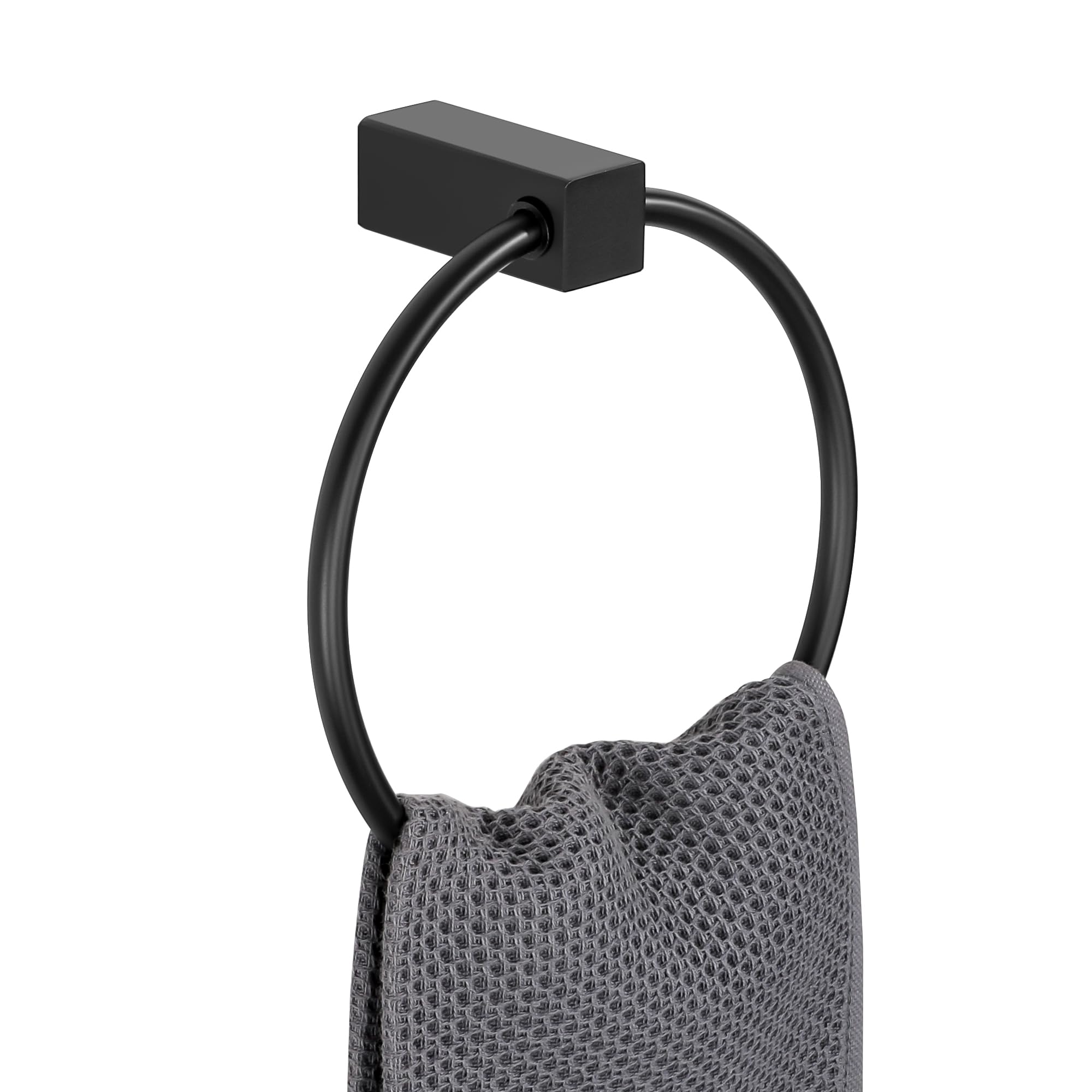 SAYAYO Black Towel Ring Hand Towel Holder for Bathroom Towel Rail Wall Mounted for Kitchen SUS304 Stainless Steel, 9MM Dia Bar, Square Base Design