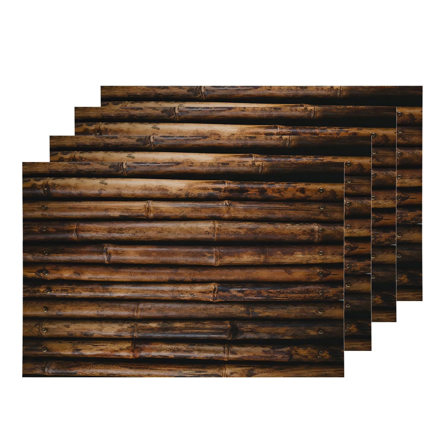 Shrahala Brown Wood Vintage Placemats, Set of 4 (12 x 16 inch) Burlap Abstract Bamboo Table Mat Linen Washable Double-Deck Heat Insulation for Dining Table Kitchen Table