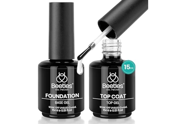 Beetles 2 Pcs 15ml No Wipe Gel Top Coat and Base Coat Set - Shine Finish and Long Lasting, Soak Off LED Nail Lamp Gel Base To