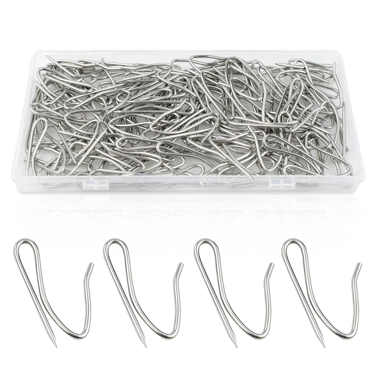 Photo 1 of 100 Pack Metal Curtain Hooks Stainless Steel Drapery Pins for Pinch Pleat Curtains Pin-On Drapery Hook for Window Curtain Door Curtain Shower Curtain Curtain Pin for Drapes with Clear Box (Silver)