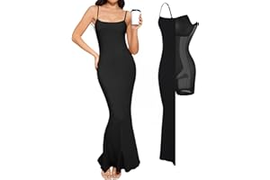 Popilush Summer Maxi Dress for Women - Cocktail Shapewear Dresses Built-in Bra Adjustable Straps Vacation Long Slip