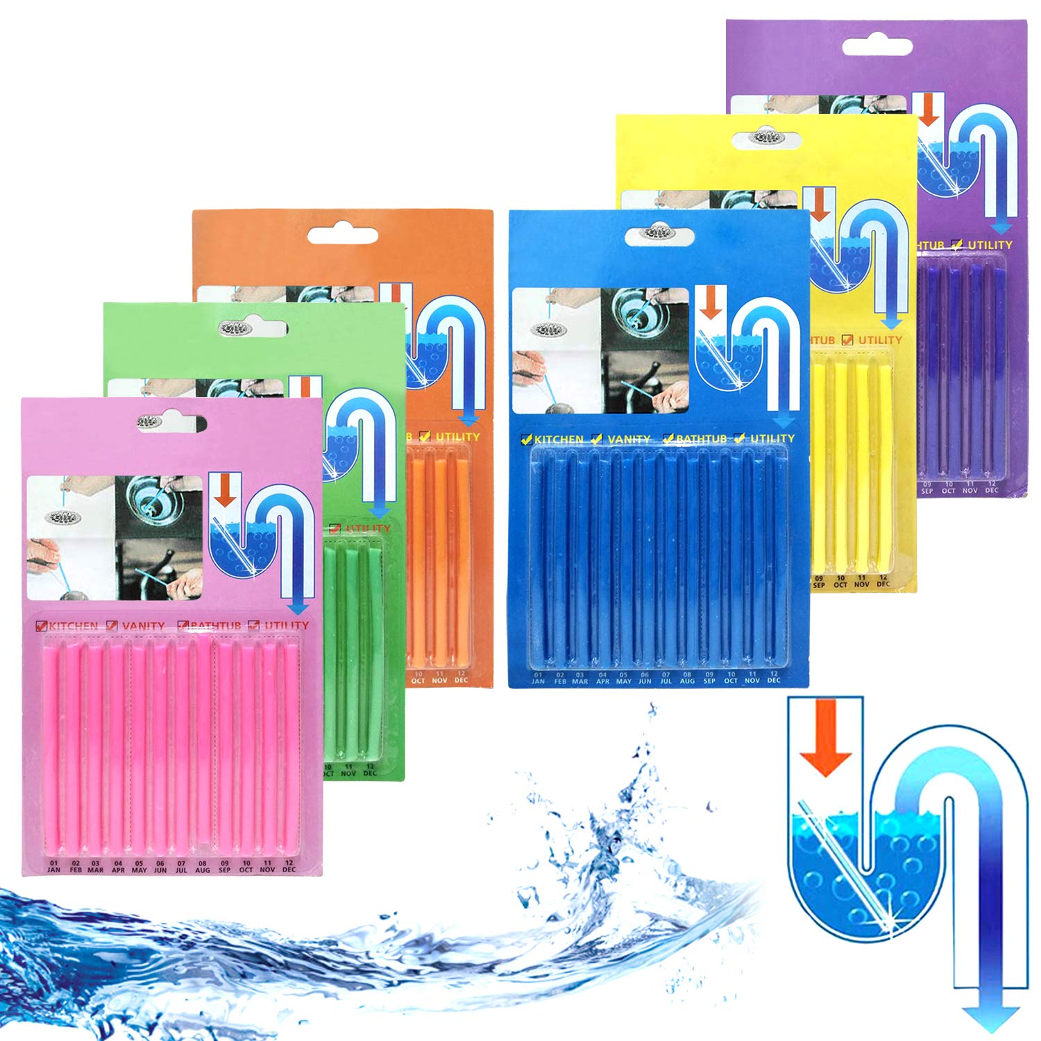 72Pcs Sani Sticks and Deodorizer, Sani-Sticks Drain Cleaner & Cleaner for Drain Pipes Toilet Sewer Kitchen Vanity Bathtub,Odor As Seen On TV