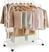 SONGMICS Clothes Rail Double Hanging Rack with Wheels White HSR107W01 view 1