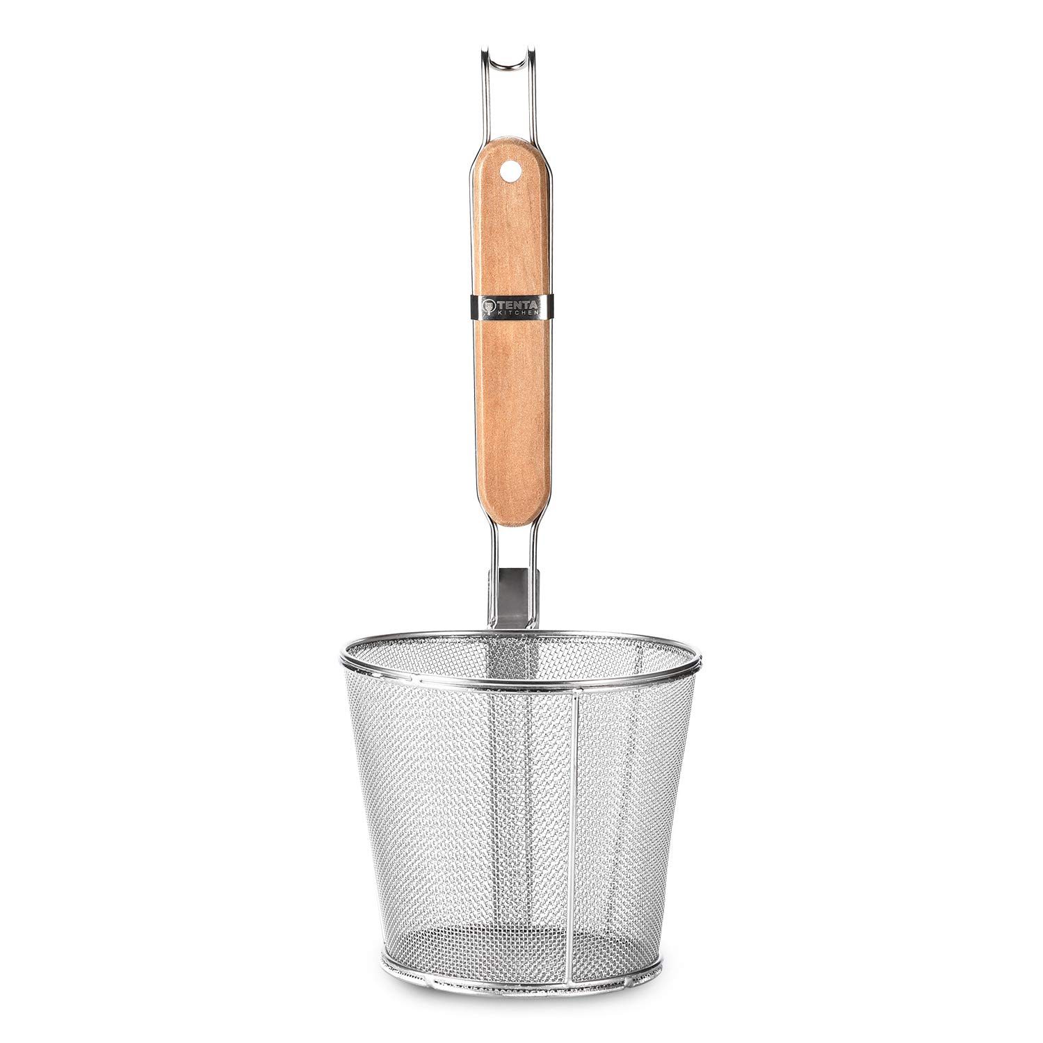 TENTA KITCHEN Stainless Steel Wire Strainer, Bamboo Handle (1, S)