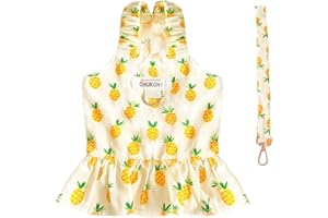 CHUKCHI Starwberry Dog Dress Harness and Leash Set Cute Princess Dress Dog Fruit Print Puppy Dresses Girl Dog Clothes for Small Dogs Cats Chihuahua Yorkie (Yellow Pineapple, S(Chest 11", Fits 1-3 lbs))
